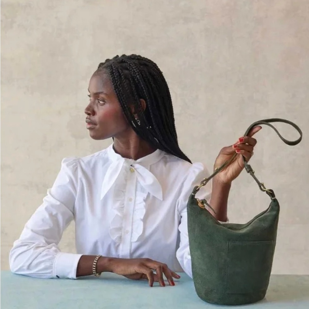 Clare V Suede Petite Jean Bucket Bag in Loden Green - Picture 2 of 13